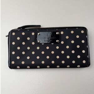 Kate Spade New York Black Polka Dot Nylon Zip Around Wallet Long Organizer